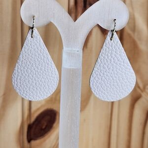 Elegant White Faux Leather Teardrop Earrings 1 3/4" X 1"